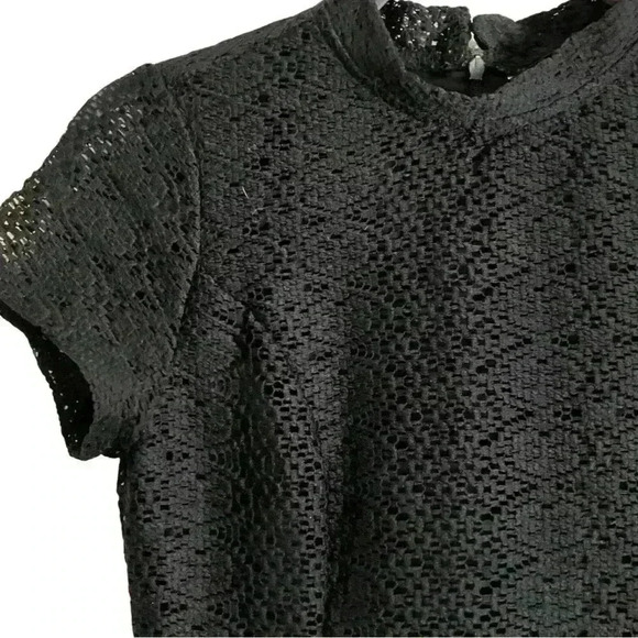 Zara Black Mini Dress with mandarin collar and Lace Overlay - Picture 5 of 9